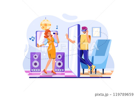 A Man Watching a Music Show Using VR Glasses 119789659