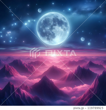 A huge moon shimmered across the landscape. 119789923