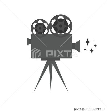Retro movie video camera flat icon isolated on white background. Movie concept. Vector illustration 119789968