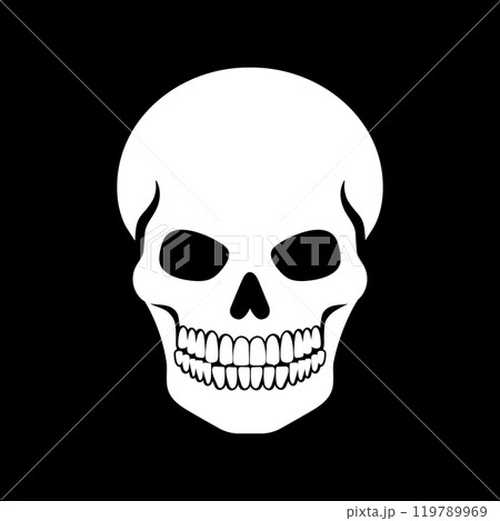 Evil human skull on black background. Skull icon emblem logo. Vector illustration Evil human skull on black background. Skull icon emblem logo. Vector illustration 119789969