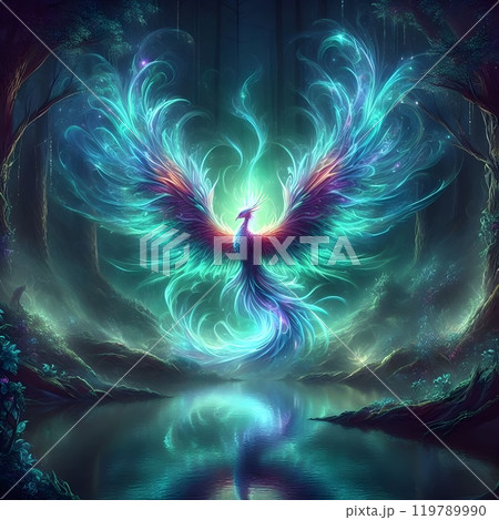 A phoenix digital artwork emerges from theのイラスト素材