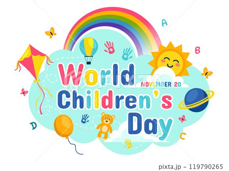 World Children's Day Vector Illustration on November 20 Featuring Cute Decorative Elements to Child Welfare and Rights in a Cartoon Background 119790265