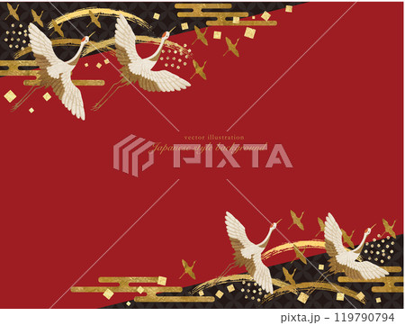 和モダンな鶴とゴールドの和柄の和風背景 和モダンな鶴とゴールドの和柄の和風背景 119790794