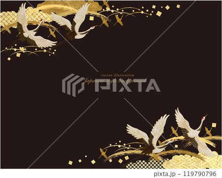 和モダンな鶴とゴールドの和柄の和風背景 119790796