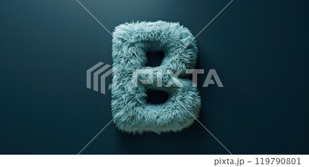 Fur letter B, 3D alphabet. Hair fluffy english font for kids education. Creative typographic element 119790801