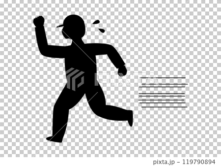 Silhouette illustration of a man running away in a panic 119790894
