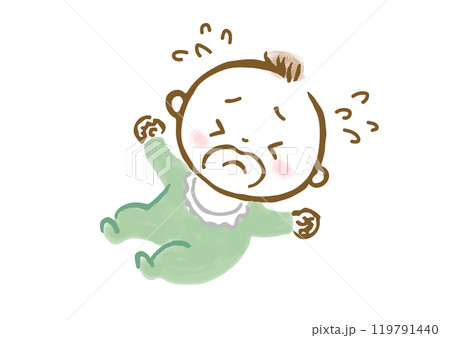 泣いている赤ちゃんの手描きイラスト 119791440