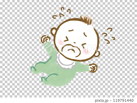 泣いている赤ちゃんの手描きイラスト 119791440