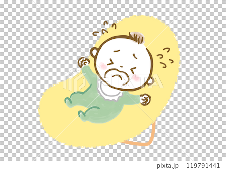 一個哭泣的嬰兒騎著保鑣的手繪插圖 一個哭泣的嬰兒騎著保鑣的手繪插圖 119791441