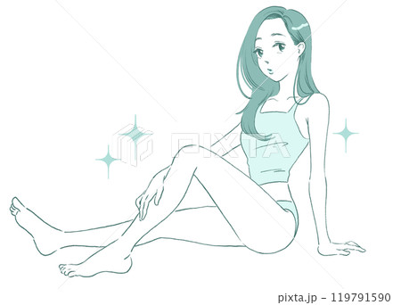 スタイルの良い女性のイラスト　全身　モノトーン 119791590
