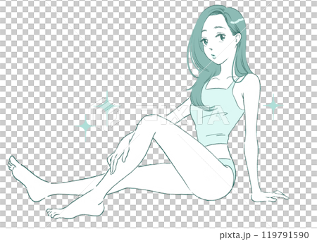 スタイルの良い女性のイラスト　全身　モノトーン 119791590