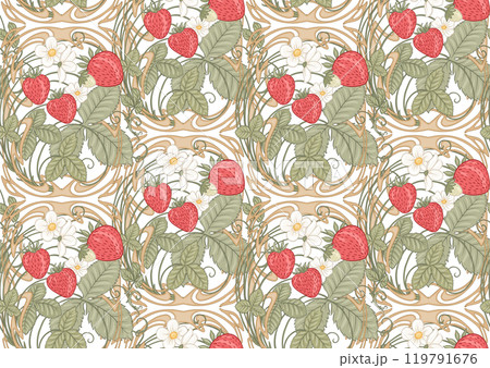 Strawberry. Branch with berries, leaves and flowers Strawberry. Branch with berries, leaves and flowers 119791676