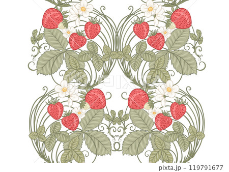Strawberry. Branch with berries, leaves and flowers Strawberry. Branch with berries, leaves and flowers 119791677