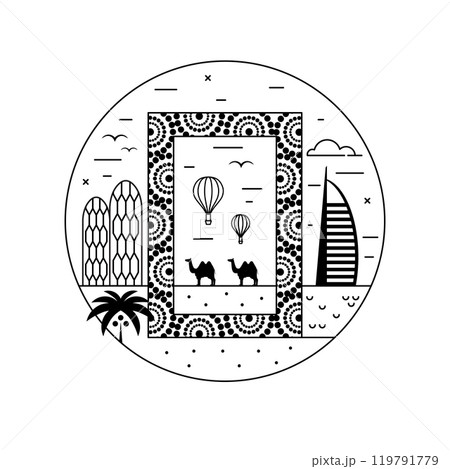 Travel Dubai Circle Icon in Line Art 119791779