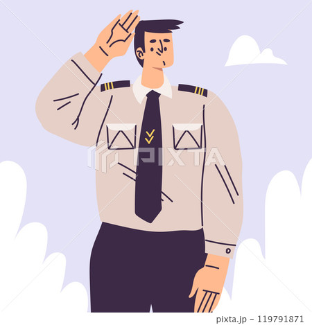 Pilot Man Character in Uniform with Tie Vector Illustration 119791871