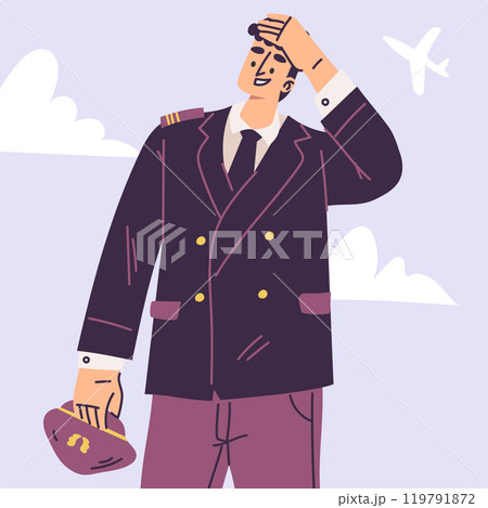 Pilot Man Character in Uniform with Tie Vector Illustration 119791872