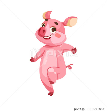 Pink Piglet Character with Hoof Jump with Joy Vector Illustration Pink Piglet Character with Hoof Jump with Joy Vector Illustration 119791884