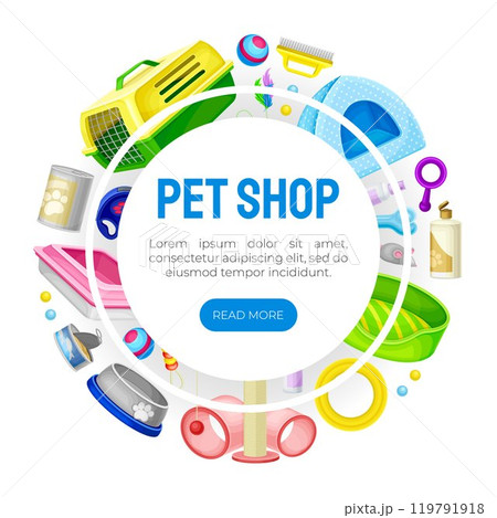 Pet Shop Banner Design with Accessory Vector Template 119791918