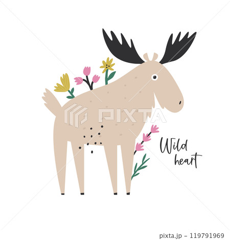 Adorable Vector Moose, Elk. Cute Woodland Wildlife Illustration for Design and Art 119791969