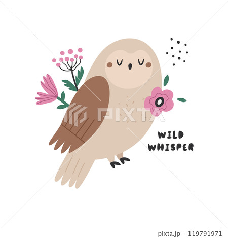 Adorable Vector Owl. Cute Woodland Wildlife Illustration for Design and Art Adorable Vector Owl. Cute Woodland Wildlife Illustration for Design and Art 119791971