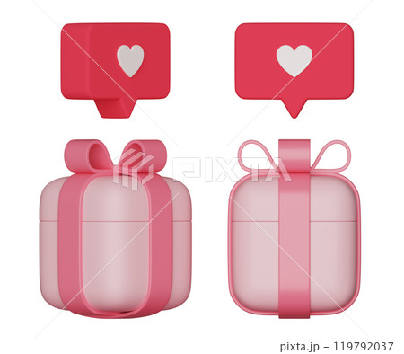 pink gift box with heart speech bubble 3D graphic pink gift box with heart speech bubble 3D graphic 119792037