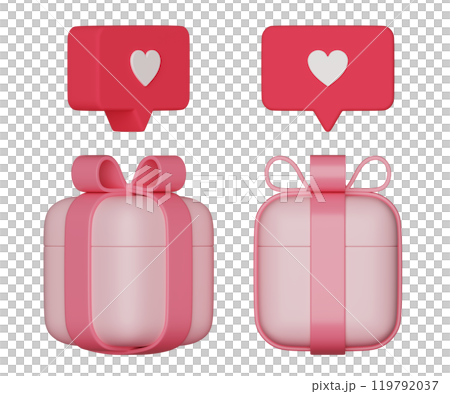 pink gift box with heart speech bubble 3D graphic pink gift box with heart speech bubble 3D graphic 119792037
