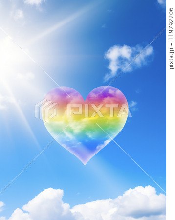 青空に浮かぶ虹色のハート AI画像のイラスト素材 [119792206] - PIXTA