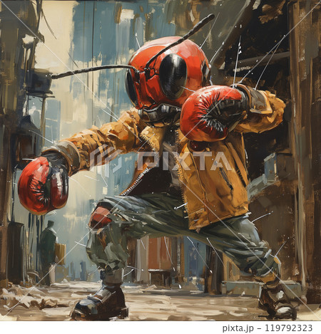 Vintage-Style Boxer Training in Urban Alley Vintage-Style Boxer Training in Urban Alley 119792323