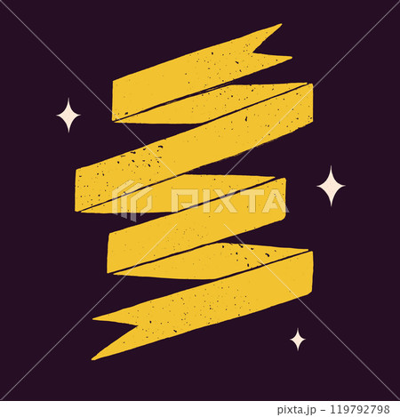 Retro yellow ribbon banner in rough rustic style on dark background. Hand drawn vintage textured flag banner for text. Hand-drawn infographic Vector collection. Retro yellow ribbon banner in rough rustic style on dark background. Hand drawn vintage textured flag banner for text. Hand-drawn infographic Vector collection. 119792798