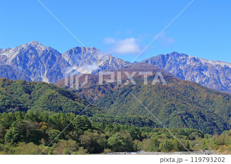白馬大橋から望む秋の北アルプス 白馬大橋から望む秋の北アルプス 119793202