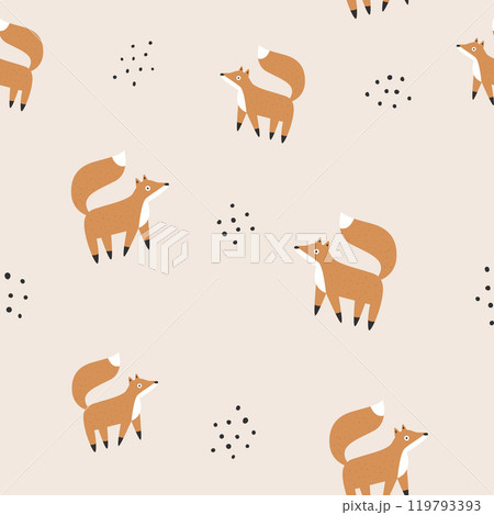 Cute Woodland Animal Seamless Pattern. Adorable Vector Forest Fox for Designs and Crafts 119793393