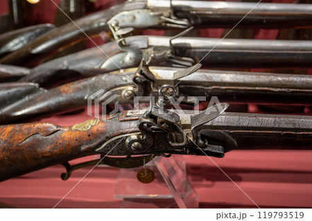 Valletta, Malta - Grandmaster Palace hosts an exposition of historic rifles. 119793519