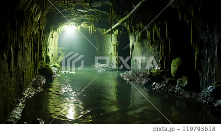 光が差し込む地下水路のイメージ風景 119793618