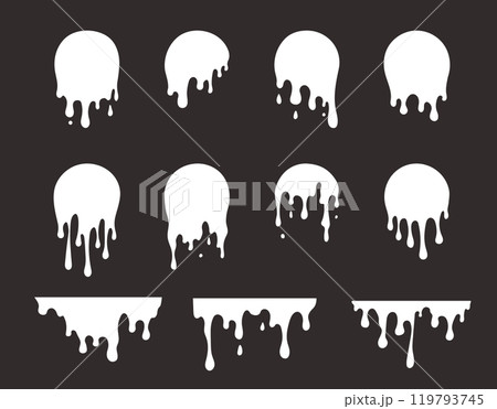 Melted milk or slime white drips, vector shapes set. Abstract melt silhouette. Melted milk or slime white drips, vector shapes set. Abstract melt silhouette. 119793745