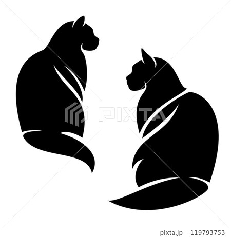 sitting maine coon cat black and white vector silhouette set sitting maine coon cat black and white vector silhouette set 119793753