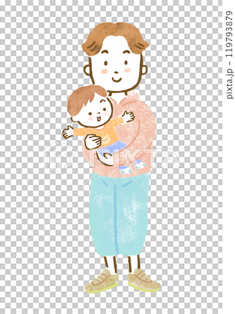 Hand-drawn illustration of a father holding his child (boy) 119793879
