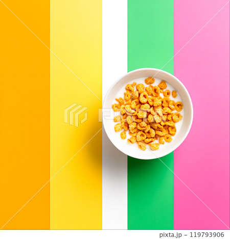 Colorful Cereal Bowl on Vibrant Background 119793906