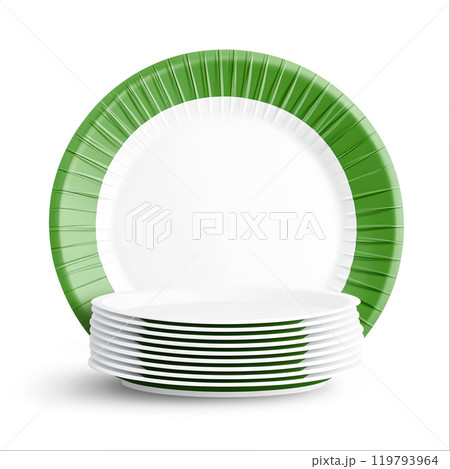 Green Frills on Disposable Plates Stack 119793964
