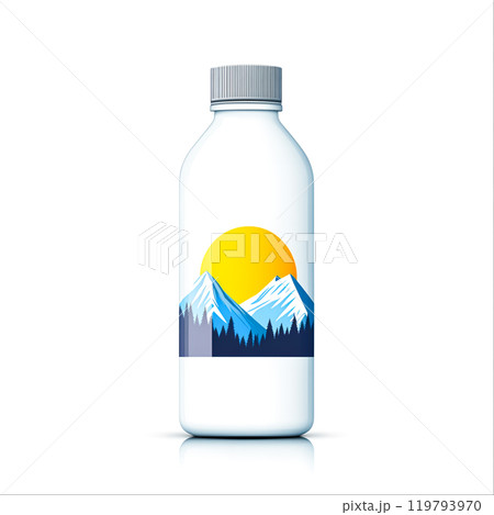 Mountain Scene on Water Bottle Design Mountain Scene on Water Bottle Design 119793970