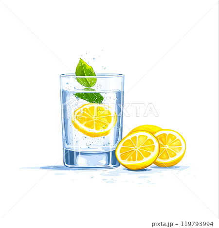 Refreshing Lemonade in a Clear Glass with Slices 119793994