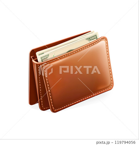 Brown Wallet with Cash Inside on White Background 119794056