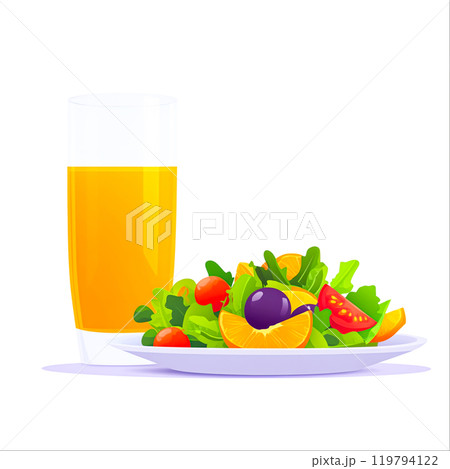 Fresh Salad and Juice on a White Plate Fresh Salad and Juice on a White Plate 119794122
