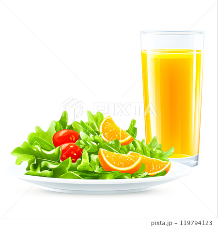 Fresh Salad with Citrus and Glass of Juice Fresh Salad with Citrus and Glass of Juice 119794123