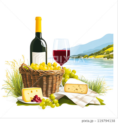 Scenic Picnic with Wine and Cheese by the Lake Scenic Picnic with Wine and Cheese by the Lake 119794138