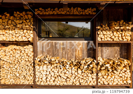 Stacked Firewood for Cozy Nights 119794739