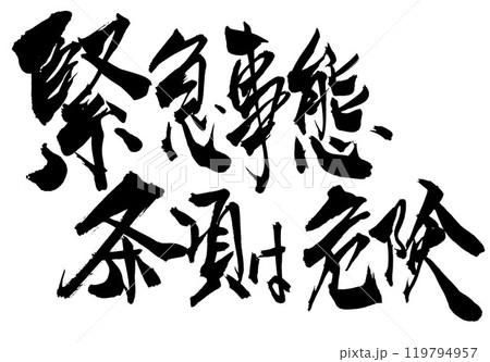 緊急事態条項は危険　・・・筆文字素材の手書きの墨で書いたイラスト文字　文字　筆文字　手書き 119794957