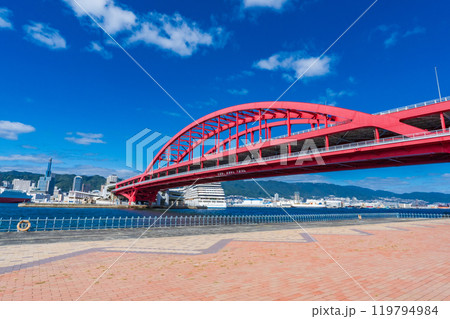 神戸市　ポートアイランドに架かる夏の神戸大橋 119794984