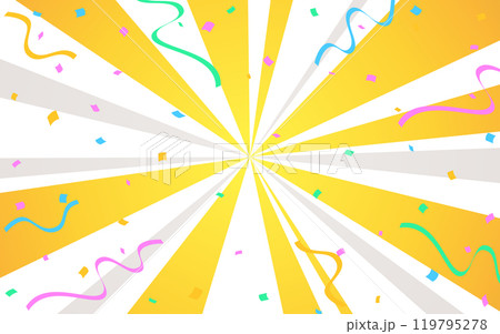 カラフルな紙吹雪が舞う金と銀の放射状の線 119795278