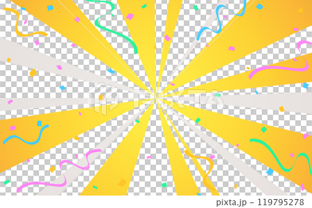 カラフルな紙吹雪が舞う金と銀の放射状の線 119795278