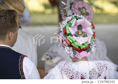Detail of folk costume, Rakvice, Southern Moravia, Czech Republic 119796342
